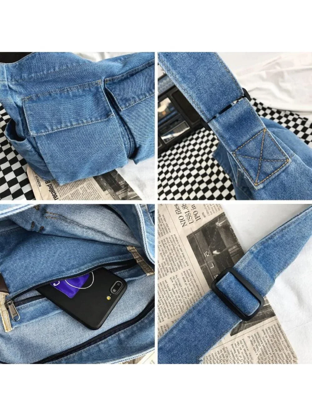 Casual Denim Canvas Messenger Tote Bag for Women & Men - Retro Aesthetic